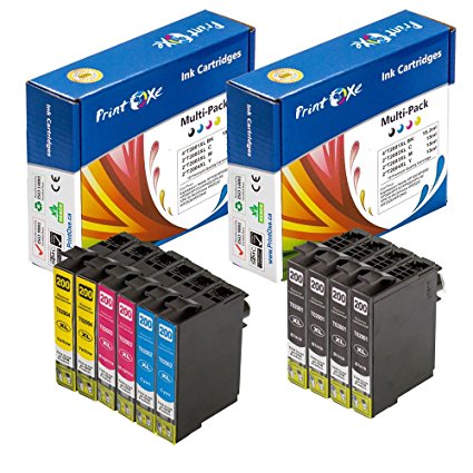 PrintOxe™ Compatible 10 Ink Cartridges for E Series 200XL (4 Black, 2 Cyan, 2 Magenta, &2 Yellow) T200XL for Expression Home XP-100 / 200 / 300 / 310 / 400 / 410 and WorkForce WF-2510 / 2520 / 2530 / 2540 . 200 High Yield