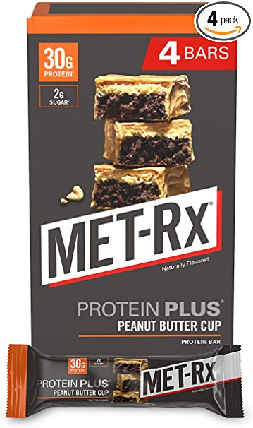 MET-Rx Protein Plus Protein Bar, Peanut Butter Cup, 4 Count Value Pack, High Protein Bar with Vitamins to Support Energy Levels & Muscle Strength, Gluten Free