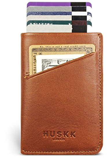 Slim Front Pocket Leather Wallet for Men Card Holder Up to 8 Cards & Cash HUSKK