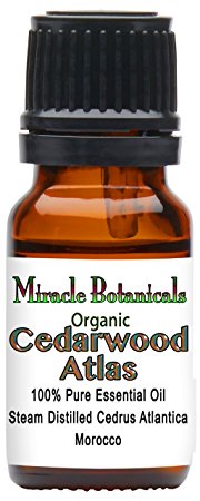 Miracle Botanicals Organic Cedarwood Atlas Essential Oil - 100% Pure Cedrus Atlantica - Therapeutic Grade - 10ml