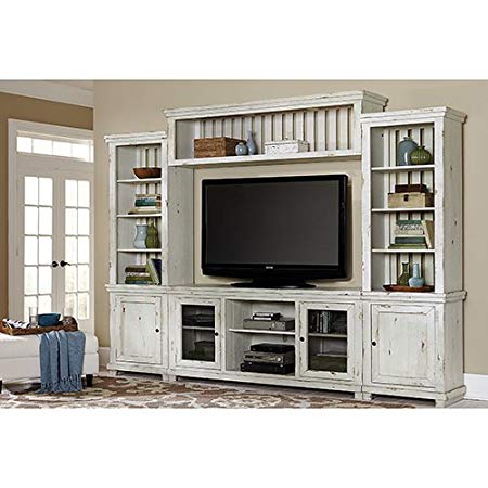 Complete Entertainment Unit in Distressed White Finish