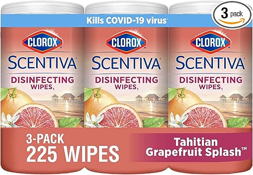 The Clorox Company Scentiva Wipes, Bleach Free Cleaning Wipes - Tahitian Grapefruit Splash, 75 Count (3 Pack),75 Count (Pack of 3)