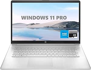 HP 17 Laptop, 17.3” HD , Intel Quad Core i3-1125G4 Processor, 16GB RAM, 512GB SSD, Windows 11 Pro, Anti-Glare Display, Long Battery Life, Wi-Fi, Bluetooth, Webcam, HDMI, Alpacatec Accessories, Silver