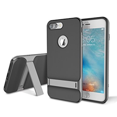 iPhone 7 Plus (5.5 inch) Case, ROCK MOOST [Royce Series] Dual Layer Shockproof Thin & Slim Case With Kickstand for iPhone 7 Plus (2016) (5.5inch) [Black / Grey]