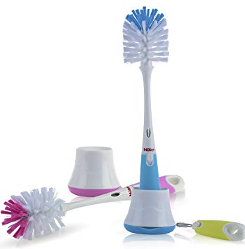 Nuby 2 in 1 Bottle and Nipple Brush with Stand 1pk - Colors May Vary