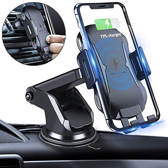 Automatic Clamping Wireless Car Charger Mount, Infrared Auto Sensing Windshield Dashboard Air Vent Phone Charger Holder, 10W 7.5W Qi Fast Charging for iPhone XS/Max/XR/X/8/8Plus Samsung S9/S8/Note 8/9