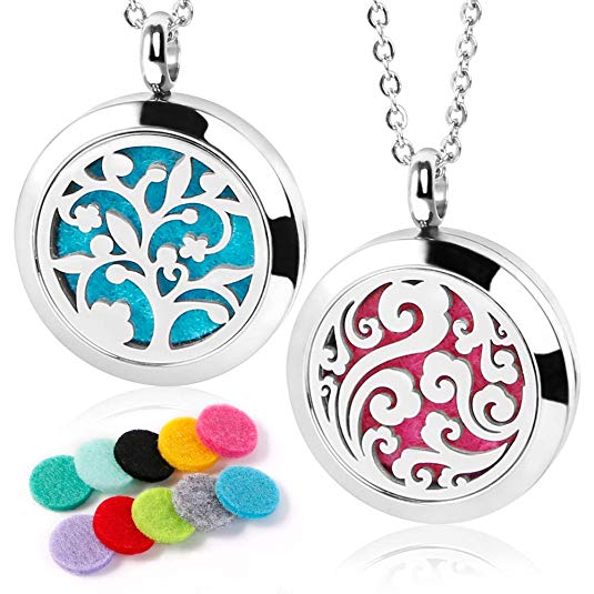 2 Pack Diffuser Necklace with 10 Pcs Refill Pad