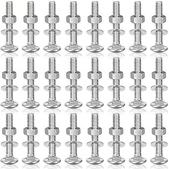 Zonon Stainless Steel Carriage Bolts and Nuts Kit Round Head Square Neck Carriage Bolts Screws and Hex Nuts and Flat Washers, Stainless 18-8 Full Thread Coverage (25 Sets,Silver,1/4-20 x 1-1/2")