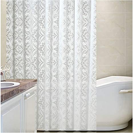AMDXD Polyester Shower Curtain Waterproof, Flowers Pattern Shower Curtain with 3D Design, White, 72x78 Inch(180x200CM), Bathroom Decor with 12 Hooks