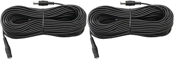 Smedz 2.1mm x 5.5mm DC Power Male to Female 15 meter 12 Volt Power Extension Cable Black for 12V CCTV (Pack of 2)