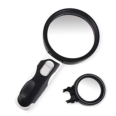 Jarlink LED Magnifying Glass 5X 10X Illuminated, 2 Lens Set Handheld Magnifier for Reading, Maps, Jewelry, Watch, Crafts, Hobby
