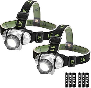 LE LED Headlamp, Super Bright Battery-Powered Flashlight Head Lamp with 4 Light Modes, Angle Adjustable Headlights for Camping Cycling Climbing Running Outdoor, AAA Batteries Included, 2 Packs