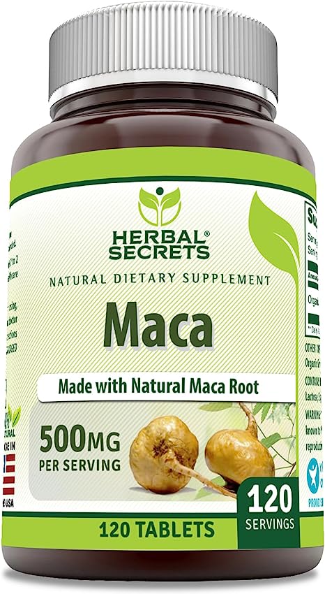 Herbal Secrets Maca 500 Mg 120 Veggie Tablet Supplement | Made with Natural Maca Root | Non-GMO | Gluten Free | Made in USA