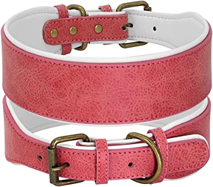 Beirui Heavy Duty 2 Inch Wide Leather Dog Collar for Medium Large and Extra Large Dogs - Thick Leather Dog Collar with Strong Durable Hardware for Rottweiler Pitbull Mastiff, Pink,2XL
