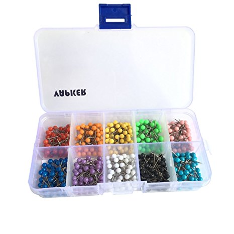 VAPKER 500 PCS 1/8 Inch Round Head Map Tacks Pins Stainless Point with 10 Assorted Colors Map Tacks(Each Color 50 Pcs)