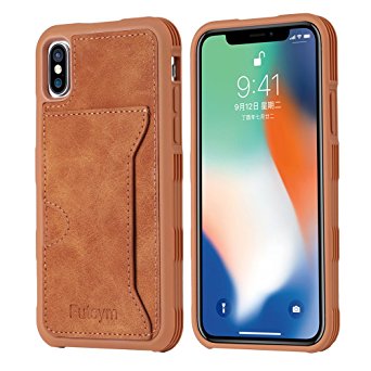 iPhone X Case, FUTSYM(TM) Premium Protection Card Holder Leather Phone Case for iPhone X (Brown)