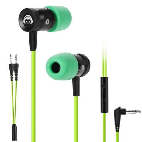 In-Ear Earbud HeadphonesHammering Gaming Earphones Noise Isolating Stereo Bass with Mic for iPhone iPad iPod Samsung Nokia Smartphones Tablets MP3MP4 Players and More Green