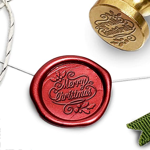 Merry Christmas Script Wax Seal Stamp Kit with 2 Silver Sealing Wax - 1"