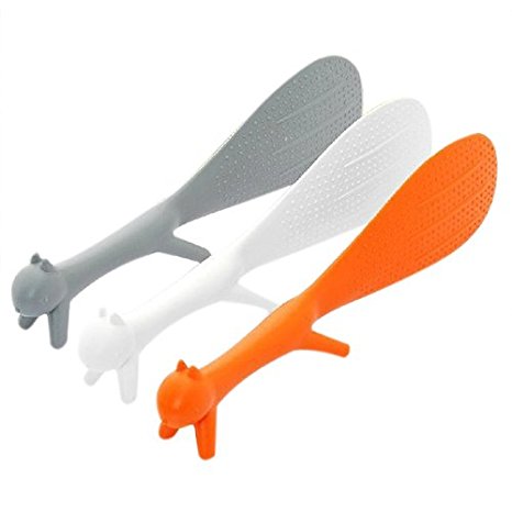 Non Stick Rice Paddle - TOOGOO(R)Cute Lovely Kitchen Supply Squirrel Shaped Ladle Non Stick Rice Paddle Meal Spoon(White Gray Orange color Random)