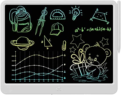 LCD Writing Tablet, Extra large 15 Inch, Colorful Writing, Erasable Electronic Digital Drawing Pad Doodle Board, Gift for Kids Adults Home School Office (White)