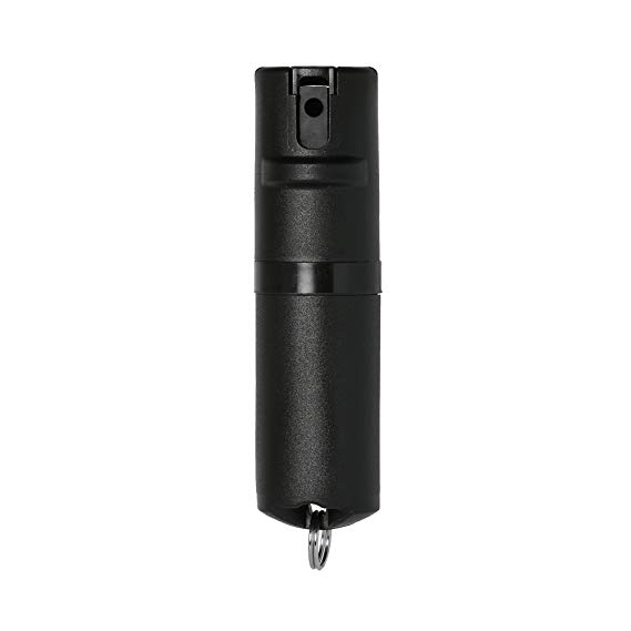 POM White Pepper Spray Keychain Model - Maximum Strength Self Defense OC Spray Safety Flip Top 10ft Range Compact Discreet for Keys Backpack Quick Key Release (Grey)