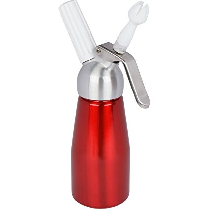 Artisan Mini Whipped Cream Dispenser (250ml), Cream Whipper with 3 Decorating Nozzles- Uses Standard N20 Cartridges - Red Canister