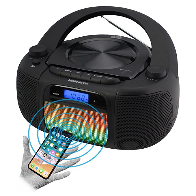 Magnavox MD6972 CD Boombox with Digital AM FM Radio Color Changing Lights and Bluetooth Wireless Technology