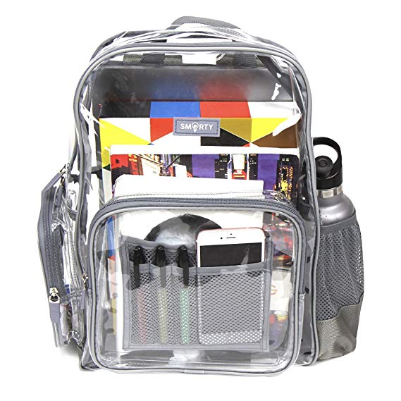 Heavy Duty Clear Backpack Durable Military Nylon - Transparent for School, Security, Stadiums (Medium, Gray)