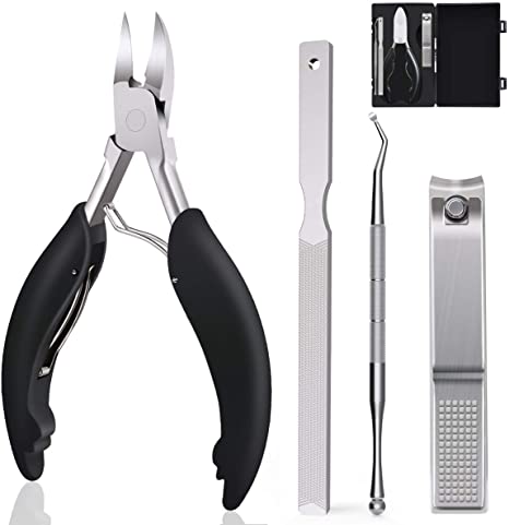 Nail Clippers Set, Sharp Toenail and Fingernail Clippers for Thick, Fungal or Ingrown Toenails with Easy Grip Rubber Handle