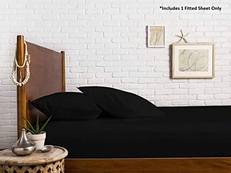 Mayfair Linen 100% Egyptian Cotton Sateen Weave 800 Thread Count Full Fitted Sheet with Elastic All Around - Fits Mattress Upto 18 inches Black