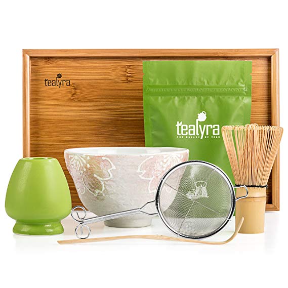 Tealyra - Matcha Kit - Connoisseur Ceremony Start Up Set - Premium Matcha Tea Powder - Hand-Made Japanese Bowl - Bamboo Whisk Scoop and Tray - Holder - Sifter