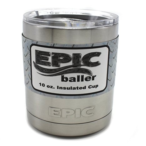 EPIC baller 10 oz Stainless Steel Vacuum Insulated Lowball Tumbler with Sliding Lid Thermal Coffee Cup and Mug Keeps Hot or Cold same Technology as Yeti Rambler Lowball