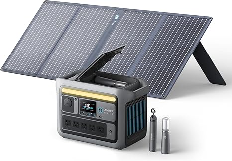 Anker SOLIX C800 Plus Portable Power Station with 100W Solar Panel, 1200W (Peak 1600W) Solar Generator with Camping Lights, 768Wh LiFePO4 Battery for Outdoor Camping, RVs, Road Trip, and Power Outages