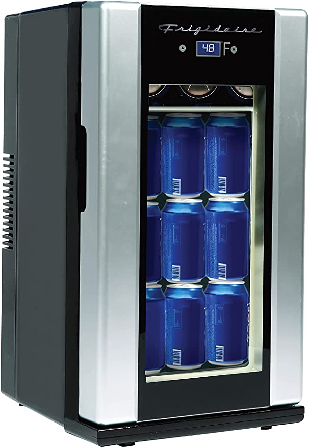 FRIGIDAIRE EFMIS567_AMZ 18 Can OR 4 Wine Bottle Retro Beverage Fridge, Temperature Control, Thermoelectric, FreonFree, Stainless