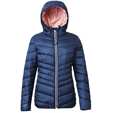 Rokka&Rolla Women's Lightweight Water Resistant Hooded Quilted Poly Padded Puffer Jacket