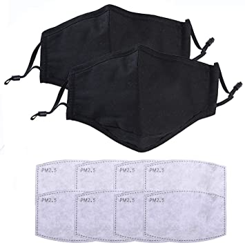2Pcs Fashion Washable and Reusable Cotton Facial Covering - Includes 8Pcs Filters for Cycling Travel Outdoors