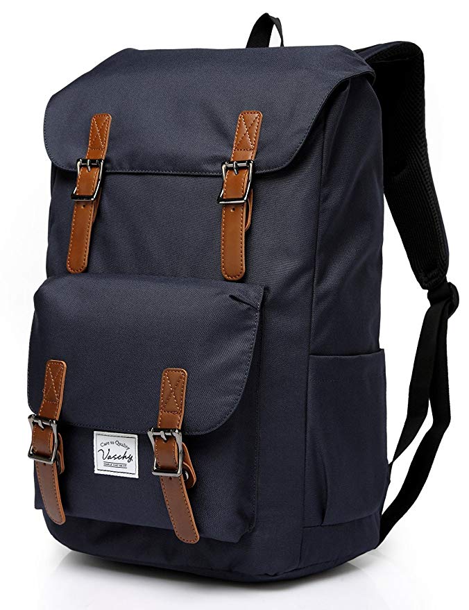 VASCHY Backpack Men Water-resistant Backpack Backpack Travel Vintage Backpack Hiking Backpack Laptop Backpack for 15.6 Inch -Blue