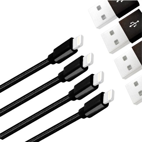 Rocky Mountain Cables TM Braided Lightning Cable For iphone, ipad, ipod, Charger Cable For iphone 6, 6s, 6Plus, 5s,5c, 5. Fast Charging iphone Cable For All IOS Updates (4 Pack Black 3.3 FT)
