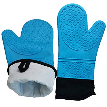 2 Pc Set of Silicone Oven Mitts | Extra Long Pair of Pot Holder Oven Mitts Fit to Protect Your Hands from Burns, Splatters and Scalds | Quilted Lining for Comfort and Machine Washable for Convenience