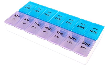 PuTwo Pill Box AM and PM Pill Box/Case with 14 Compartments Organiser