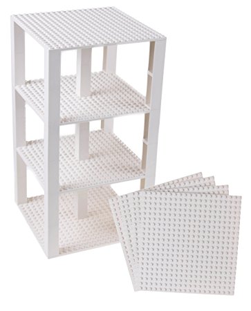 Premium White Stackable Base Plates - 4 Pack 6" x 6" Baseplate Bundle with 30 New and Improved 2x2 Stackers - Compatible with all Major Brands - Tower Construction
