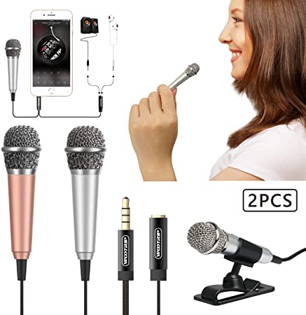 [2PCS] Mini Karaoke Microphone, Wootrip Mini Voice Recording Microphone Portable Karaoke Mic for Singing, Recording, Voice Recording (Gold and Silver)
