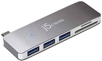 j5create USB-C 5-in-1 UltraDrive Mini Dock | USB 3.0 Type-A Port x 3 | USB 3.0 Memory Card Slots | 2 TB | Compatible with Type C Devices