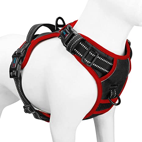 PHOEPET 2019 Upgraded No Pull Dog Harness, Reflective Adjustable Vest, with a Training Handle   2 Metal Leash Hooks  3 Snap Buckles  4 Slide Buckles(XS, Black)