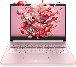 HP 14-inch HD Thin & Light Laptop, Intel Celeron Quad-Core Processor, Long Battery Life, Webcam, Bluetooth, Wi-Fi, P500 SSD, Pink, Win 11   1 Year Microsoft 365 (32GB RAM | 320GB Storage),(Essential)