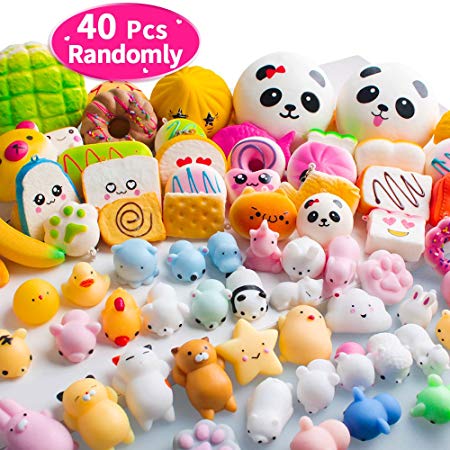 40PCS MOMOTOYS Squishies Mochi Squishies Mini Squishies Toys 20 Kawaii Food Squishies 20 Animal Mochi Stress Relief Toys Squeeze Toys Party Favor Mochi Unicorn Bear Panda Novelty Gifts