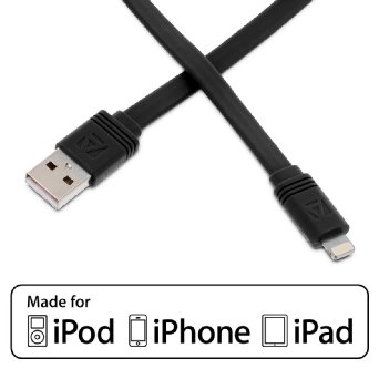 Aduro - Apple Certified  MFi Lifetime Warranty - USB to Lightning Extra Long FLAT Charge and Sync Cable fits all Apple Devices with Lightning Connector - iPhone 5  5S  5C  6  6 Plus iPad 4 iPad Mini iPad Air New iPod Touch and Nano 10 Feet  3 Meters Black