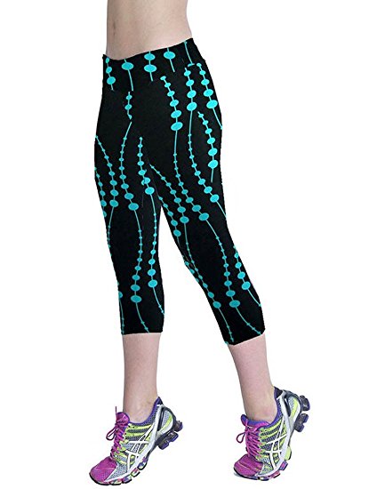 Manstore Women's Printed Active Workout Capri Leggings Fitted Stretch Tights