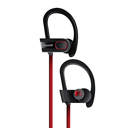 ISOUND – Sport Tone Wireless Bluetooth Headphones – Tangle Free, with Built-in mic and Volume Controls – Black/Red