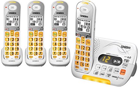 Uniden DECT 6.0 Cordless Phone with Caller ID Answering System and 3 Additional DCX 309 Handsets - White (D3097-4)